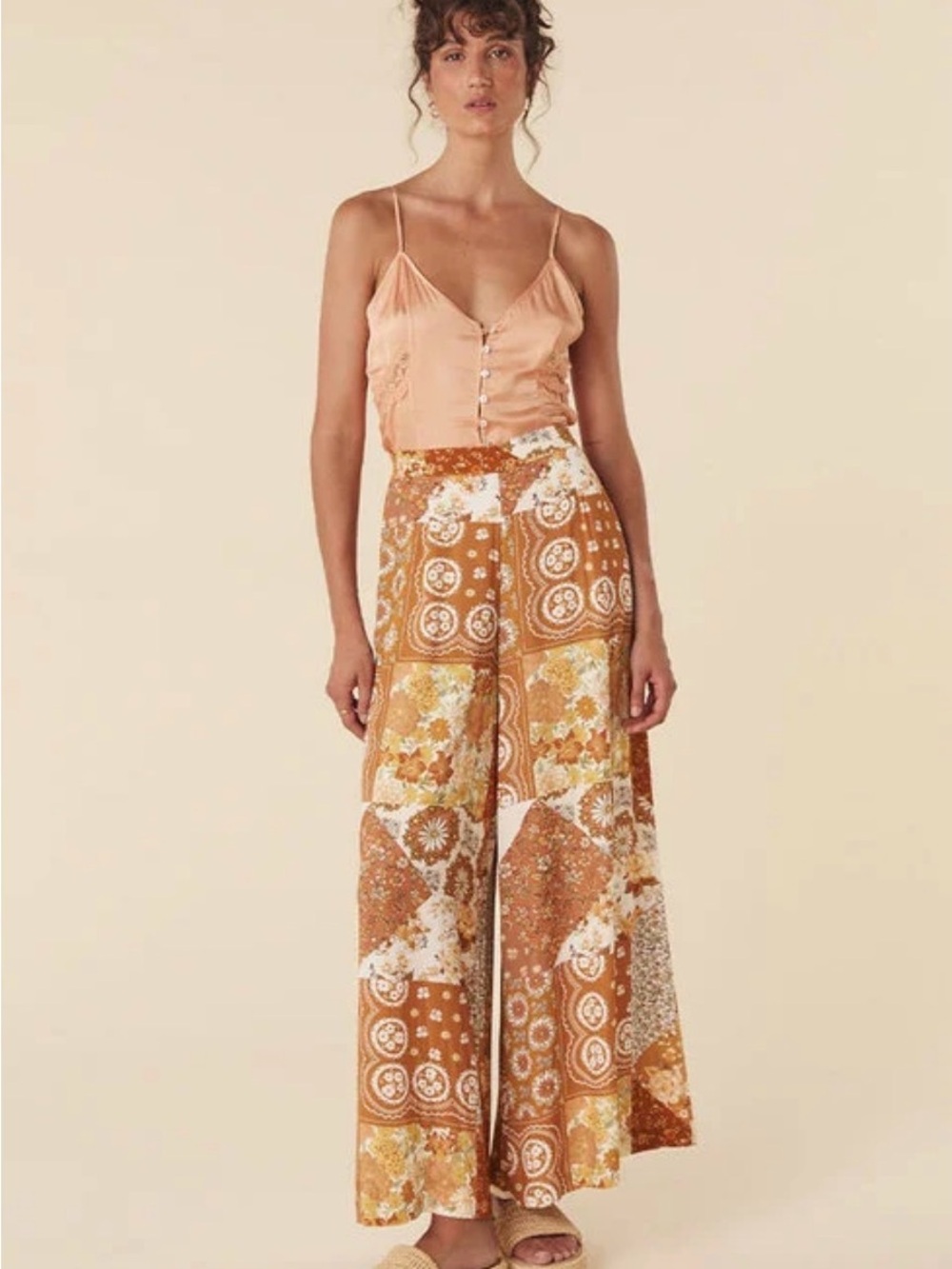 Spell ChaCha Wide-Leg Patchwork Print Pants in Rust Patchwork 3X